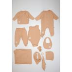 RG Brand Müslin Kumaş 10 Parça Yenidoğan Bebek Seti - Standart - Vizon