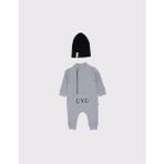 RG Brand OXO Baskılı Bebek Tulumu Kısa Kol Gri Renk Yumuşak Kumaş ve Sevimli Bere - 2 - 3 Yaş