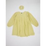 Rg Kids Store Genç Kız V Yakalı ve Büzgülü %100 Müslin Kumaş Elbise ve Toka - Sarı - 13 - 14 Yaş