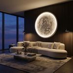 RGB Bluetooth LED Ay Gezegen Tablo, Akıllı Işıklı Beyaz Ahşap Çerçeve Duvar Dekoru, Müzikle Senkron LED Aydınlatma, El Yapımı MDF Dekoratif Tablo (Santimetre, 80, Santimetre, 80)