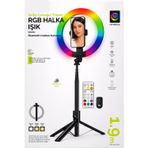 RGB Halka Işık Uzun Tripod Selfie Çubuğu 1.9m-1200 mAh Şarjlı Kumandalı Ring Light Telefon Tutucu