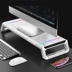 Rgb Işıklı Laptop Sehpası ve Mönitör Standı, 4 USB Hub, Telefon Tutuculu - Ahşap - Seçenek 1