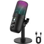 RGB Oyuncu Stüdyo Mikrofonu, 24Bit 48kHz Yüksek Ses Kalitesi, Üst Düzey Pürüzsüz Ses, USB Kablolu RGB Işıklı Yapı, Vlogger Yayıncı Podcast Gamer ve Müzik Kayıtları İçin Profesyonel Mikrofon