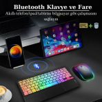 Rgb Renkli Aydınlatmalı Kablosuz Bluetooth Mouse Klavye Seti Slim Tablet Telefon Uyumlu