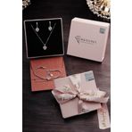 RGELEGANCE Premium Accessories 925 Ayar Gerçek Gümüş Sevgiliye Hediye Kalp Tasarım Set Gümüş Kadın Kolye Bileklik Küpe Kalpli Set