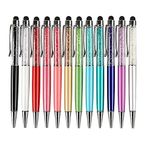 Rheross 12 Adet/Paket Bling Bling 2'si 1 Arada İnce Kristal Elmas Stylus Kalem ve Mürekkep Tükenmez (12 )