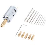 Rheross Mini el matkabı seti DC 12 V motor 0,5-3 mm HSS spiral matkap ucu 5 parçalı sıkma pensesi ile delik açma testeresi için uygun