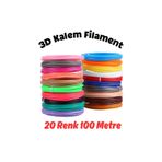 RhinoLab 20 Renk 5 Metre 3D Kalem 3d Pen Pla Filament-100 Metre