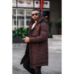 Rhones Kapşonlu Erkek Uzun Mont - Kahve