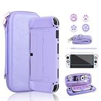 RHOTALL Sakura Kabartma Sevimli Taşıma Çantası Seti, Nintendo Switch OLED için Sert Kılıflı Anahtar için Aksesuar Paketi, Ekran Koruyucu, 4 Parmak Başlığı, Bilek Bandı ve Omuz Askısı (Mor)