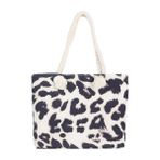 RIAH FASHION Boho Rattan Tığ Hasır Dokuma Sepet Bali Çanta - Yuvarlak Daire Çapraz Gövde, Büyük Shopper Plaj Tote Çanta, Küçük Yazlık Bez - Leopar Beyaz, Medium