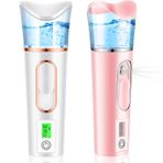 Riakrum 2 adet kullanışlı nano sis püskürtücü, cilt analiz cihazı, nem test cihazı, taşınabilir nano yüz buharı, mini yüz buharlayıcı, elde tutulan atomizasyon, kirpik uzatma, cilt bakımı için USB ile şarj edilebilir, beyaz, pembe