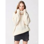 Ribana Classic Kadın Büyük Beden Balıkçı Yaka Geniş Kesim Oversize Boğazlı Triko Kazak 5078 - Ekru - Standart