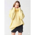 Ribana Classic Kadın Büyük Beden Balıkçı Yaka Geniş Kesim Oversize Boğazlı Triko Kazak 5078 - Sarı - Standart