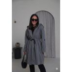 Ribana Classic Kadın Kapüşonlu Balık Sırtı Desenli Astarlı Belden Bağlamalı Oversize Kaşe Kaban D99852 - 38 - Antrasit