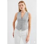 Ribana Classic Kadın Kruvaze Kesim Slim Fit V Yaka Düğme Detaylı Yelek - 40 - Gri