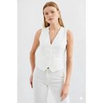 Ribana Classic Kadın Kruvaze Kesim Slim Fit V Yaka Düğme Detaylı Yelek - 42 - Beyaz