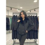 Ribana Classic Kadın Kürk Yaka Detaylı Içi Astarlı Çift Cepli Omuzları Kemerli Beli Lasitkli Ceket Görünümlü Kaban 4901 - Siyah