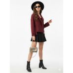 Ribana Classic Kadın Kuşak Detaylı Kol Manşetli Kısa Kaşe Ceket 4882 - XL - Bordo