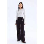 Ribana Classic Kadın Yeni Sezon Düğme Detaylı Krep Kumaş Bol Paça Pantolon 4652 - Bej