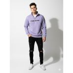 Ribana Classic Unisex Regular Fit Fermuarlı Yumuşak Dokulu Üç Iplik Uzun Kollu Sweatshirt - Mor