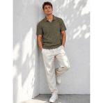 ribana Erkek Kısa Kollu Fitilli Triko Açık Polo Yaka Tişört 271200 - Haki - 2XL