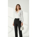 ribana Saten Kruvaze Yaka Yandan Bağlamalı Gömlek Bluz - XL - Beyaz