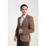 Ribas Erkek Kahverengi Likralı Pamuk Karışımlı Ekose Desenli Slim Fit Spor Blazer Ceket Kahverengi 58