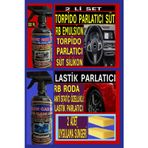 Ribbon Car Wax Lastik Parlatıcı 500 Ml+ Torpido Parlatıcı Süt Silikon 500 Ml + 2 Adet Uygulama Süngeri
