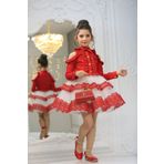 Ribbon kids Kız Çocuk Tasarım Dantel Güpürlü Abiye + Omzu açık keten ceket + çanta 3lü Kombin