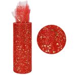 RIBBOOO Kırmızı altın parıltılı tül kumaş rulolar 15,5 cm 10 metre örgü kumaş payet köpüklü şerit biriktirme ağları DIY Tutu etek hediye sarma bebek duş düğün parti dekorasyon