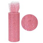 RIBBOOO Şeftali pembesi Glitter tül kumaş rulolar 15 cm 10 metre örgü kumaş payet köpüklü şerit biriktirme ağları DIY Tutu etek hediye sarma bebek duş düğün parti dekorasyon