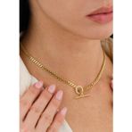Ricco Jewellery 14 K Gold Kaplama 925 Ayar Gümüş Choker Gurmet Zincir • T Bar Kolye • 42 Cm