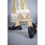 Riccon 0012970 Siyah Cilt Kadın Loafer Ayakkabı