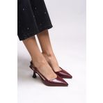 Riccon Elyerue Kadın Arkası Açık Sivri Burun Stiletto 0012725 Bordo Rugan Çizgili