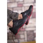 Riccon Unisex 3D Rubber Trekking Ayakkabı Siyah Kırmızı Su Geçirmez Rahat Taban - Siyah - Kırmızı