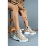 Riccon Unisex Bej Suni Deri Trekking Bot Fermuarlı Ortopedik İç Taban ve Kaymaz Dış Taban