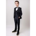 Riccotarz Erkek Çocuk Blazer Ceketli, Cepken Yelekli Siyah Takım Elbise 5-9 Yaş - 6 Yaş
