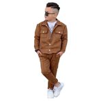 Riccotarz Erkek Çocuk Çıtçıtlı Süet Ceket ve Cımalı Kahverengi Eşofman Takım Kahverengi 6-7 YAŞ