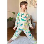 Riccotarz Erkek Çocuk Üzeri Dinazor Baskılı Bisiklet Yaka Pijama Takımı - Krem - 2 - 3 Yaş