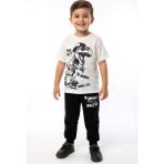 Riccotarz Erkek Çocuk Üzeri Yazı ve Kaykay Dino Baskılı Bileği Manşetli Siyah Pijama Takımı - 8 - 9 Yaş