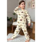 Riccotarz Erkek Çocuk Üzerinde Fil ve Papağan Digital Baskılı Krem Pijama Takımı - 2 - 3 Yaş