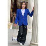 Riccotarz Kız Çocuk Baskılı T-Shirt Bol Kesim Yıldız Detaylı Jean Pantolon Mavi Blazer Ceket Alt Üst Takım - 5 - 6 Yaş