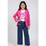 Riccotarz Kız Çocuk Bebek ve Yazı Detaylı T-Shirt Kurdela Düğme Detaylı Blazer Ceket Alt Üst Takım - Pembe - 5 - 6 Yaş