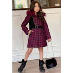 Riccotarz Kız Çocuk Kapüşonlu Peluş Detaylı Kare Desenli Mor Kaban Mor - 7-8 YAŞ 2231612001-005