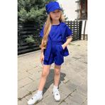 Riccotarz Kız Çocuk Kolsuz Penye Bluz Kısa Kollu Blazer Ceket Şapkalı Saks Mavisi Şortlu Takım - 2 - 3 Yaş