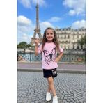 Riccotarz Kız Çocuk Puantiye Baskılı ve Kelebek Baskılı Pembe T-Shirt Şortlu Takım - 7 - 8 Yaş