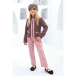 Riccotarz Kız Çocuk Şanel Kumaş Ceket ve Deri Pantolon Pembe Alt Üst Takım - 5 - 6 Yaş