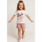 Riccotarz Kız Çocuk Üzeri Girl Yazı ve Lale Detaylı T-Shirt Pudra Şortlu Takım - 7 - 8 Yaş