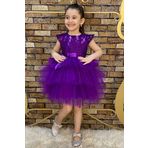 Riccotarz Üstü Pulpayet İşlemeli Katkat Mor Kız Çocuk Abiye